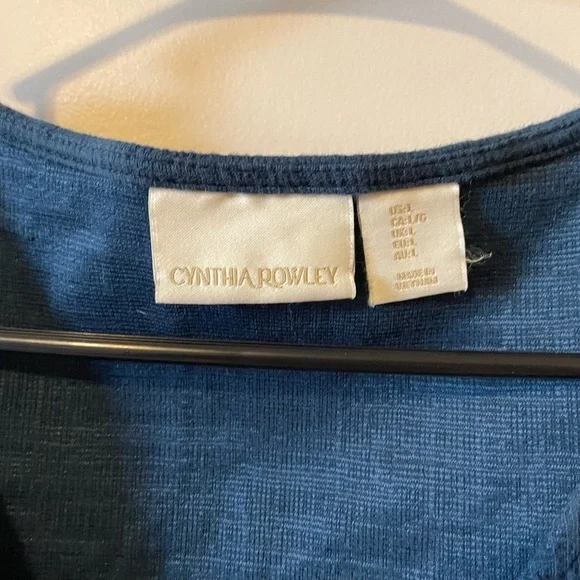 Cynthia Rowley Faux Wrap Sleeveless V-Neck Buckle Navy Blue Dress Size Large EUC - Picture 3 of 12